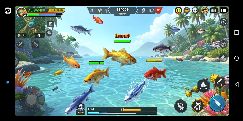 Screenshot gameplay <strong>ALISANRP</strong> menunjukkan aksi menembak ikan yang seru.