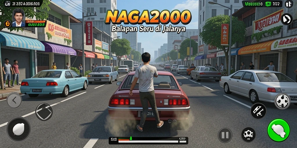 Tampilan gameplay seru dari NAGA2000 saat balapan di trek berbahaya.