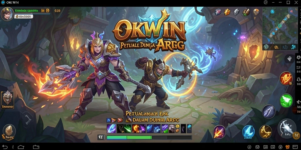 Tangkapan layar <strong>OKWIN</strong> menampilkan pertarungan seru dalam dunia ARPG yang menakjubkan.
