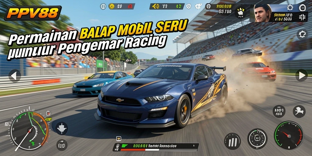 Tampilan gameplay PPV88 dengan mobil balap yang mendebarkan.