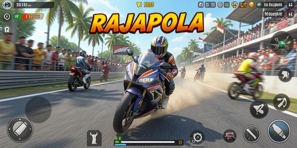 Screenshot gameplay yang menunjukkan aksi balap motor yang mendebarkan.