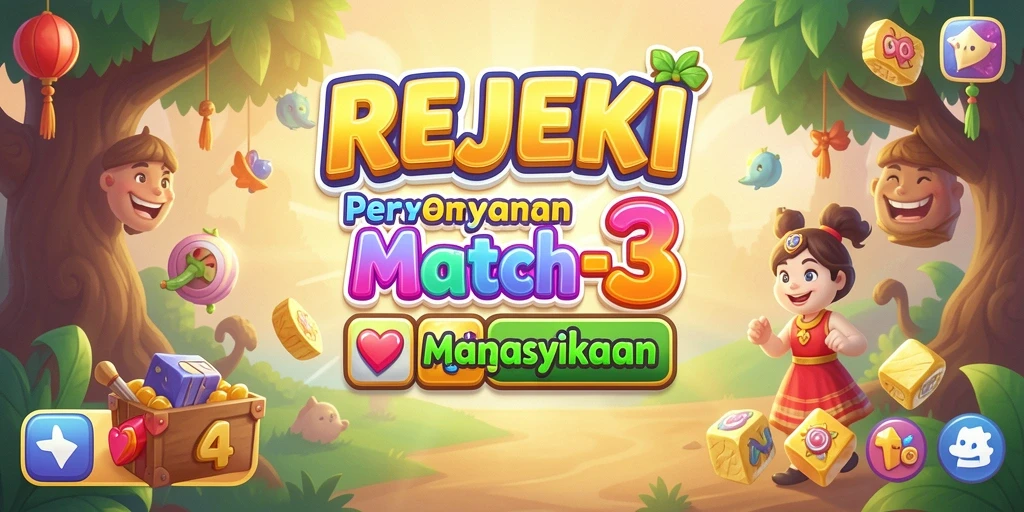 Screenshot menampilkan aksi mencocokkan objek di game Match-3.