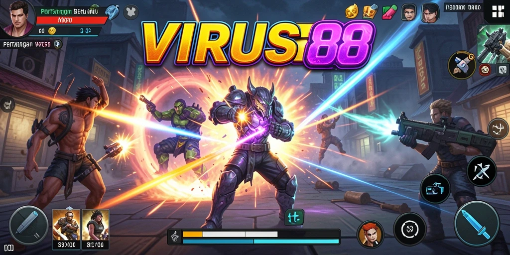 Gameplay menarik dalam VIRUS88 dengan pertarungan intens dan visual yang memukau.